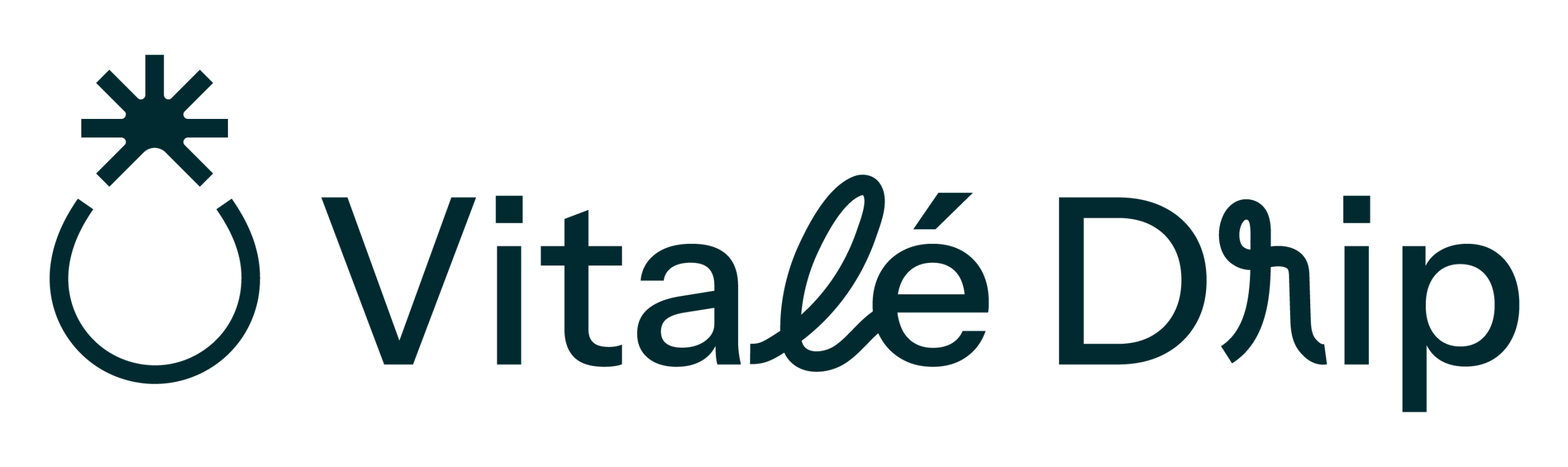 Vitalé Drip logo — a small teal darkasterisk/spark mark above the wordmark "Vitalé Drip" in teal dark script and sans-serif type